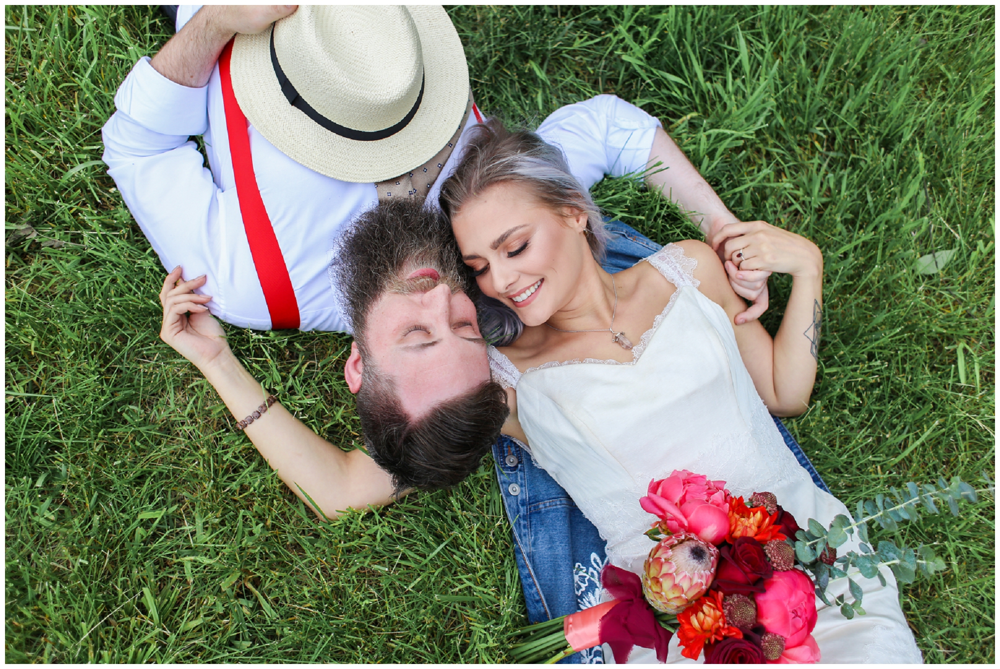 Bride & Groom Photos - Hot Pink Bouquet - Kansas City Wedding Photographer - Wedding at Legacy Hills - Mariam Saifan