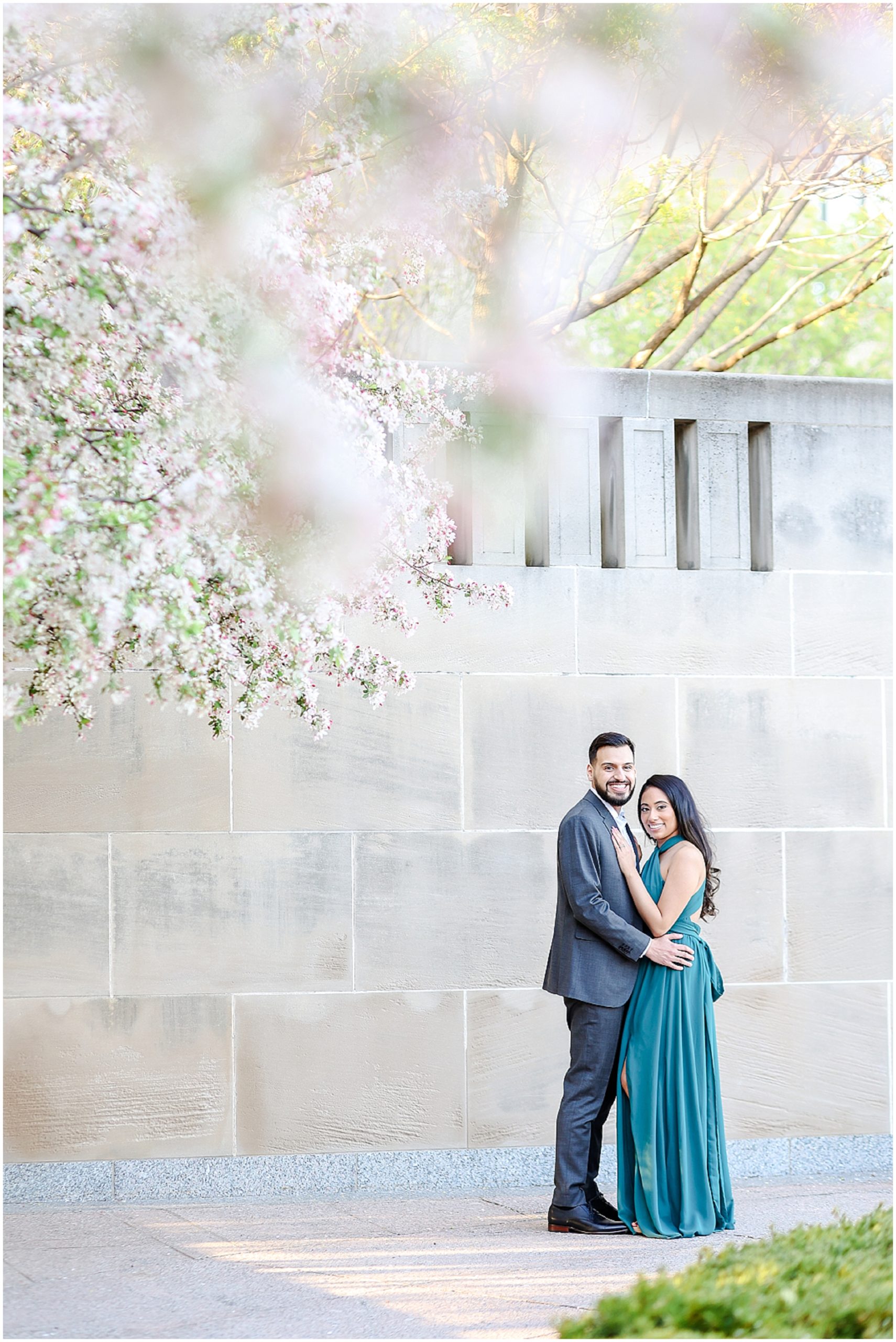 Fusion Indian Engagement Photos at Kansas City Nelson Atkins Museum for Bryant & Kaman - Mariam Saifan Photography - Where to take Engagement Photos - What to Wear to Engagement Session - Style Guide - Best Indian Wedding Photography Kansas City and STL - spring photos 