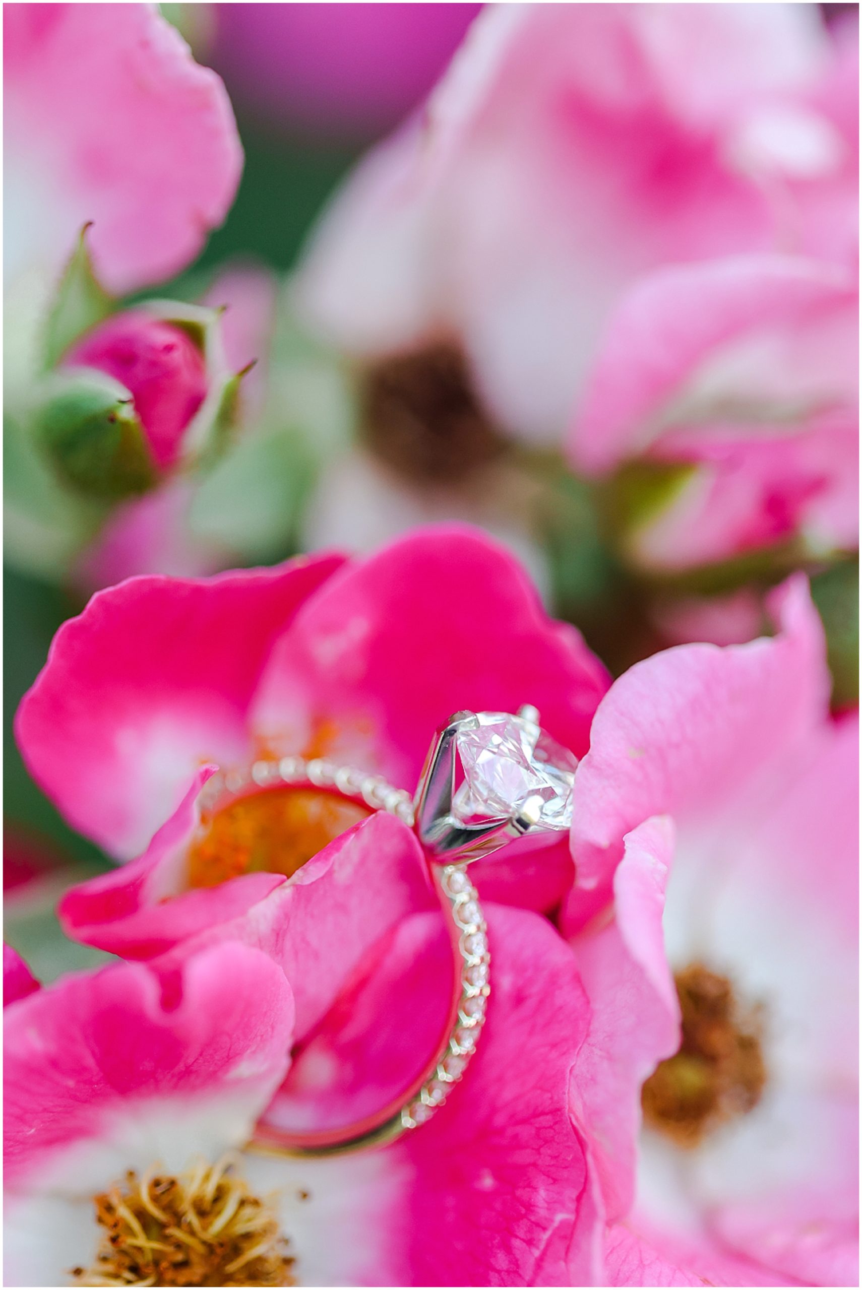 diamond engagement ring with pink flower 