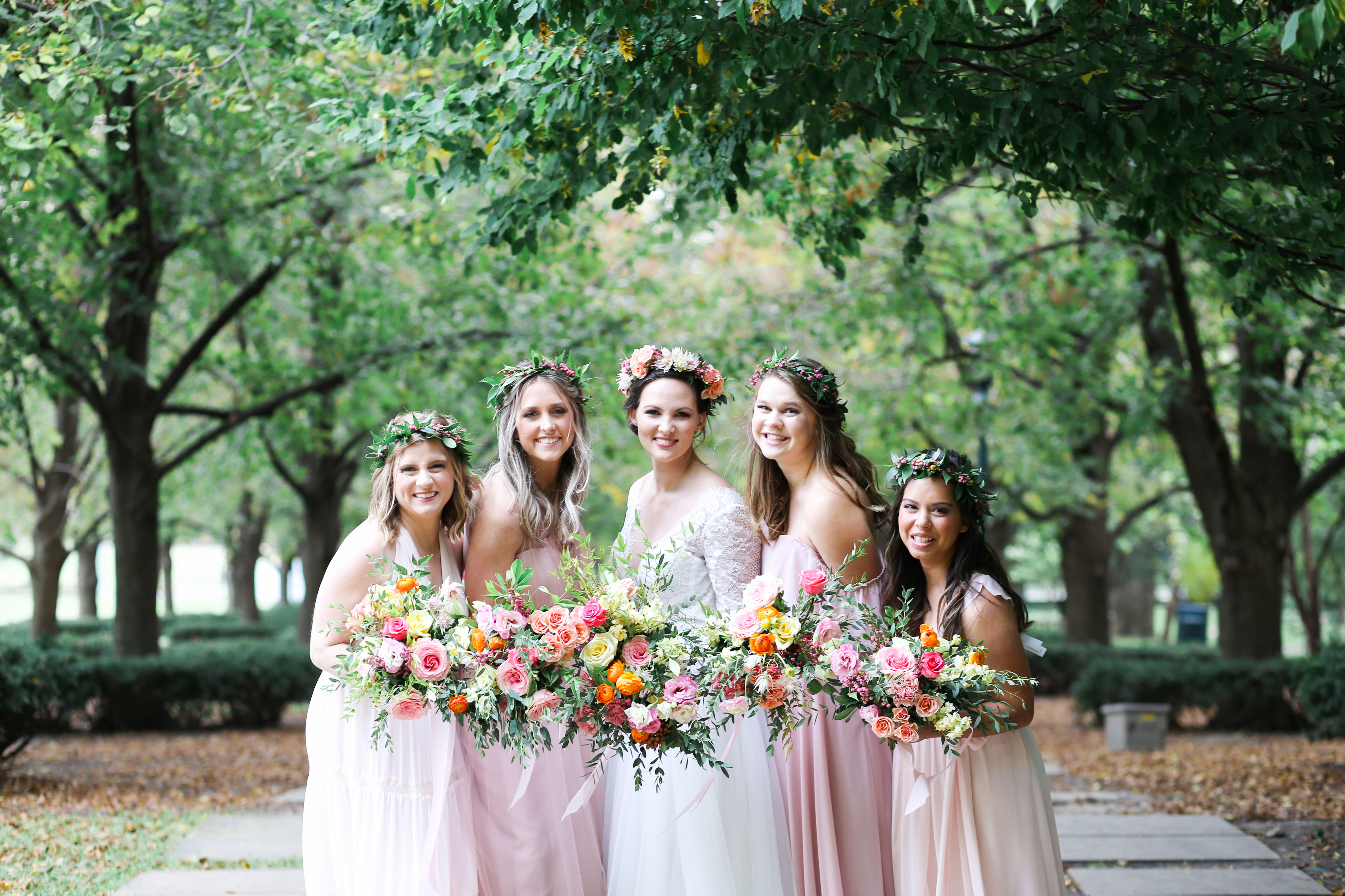 Beautiful Boho Bridesmaids - Flower Crowns - Nelson Atkins Museum - Wedding Photographer Mariam Saifan