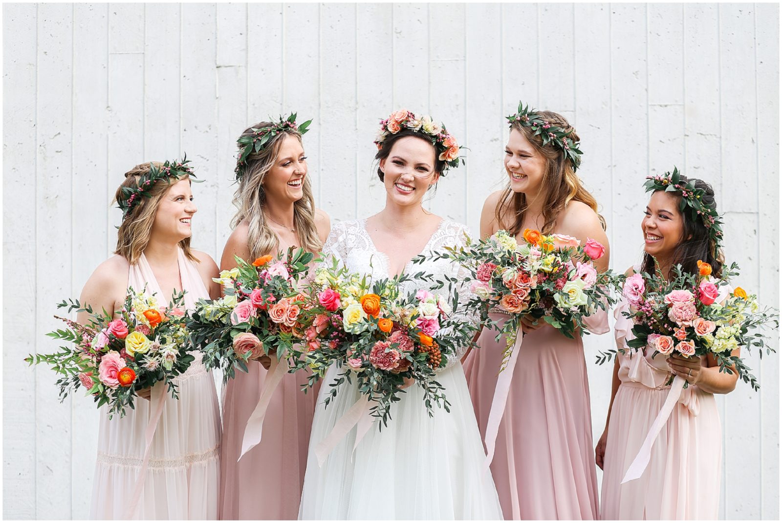 cute bridal party portrait ideas - bridesmaids - blush dress - Kemper Museum of contemporary art - mariam saifan photography - kansas city wedding photography