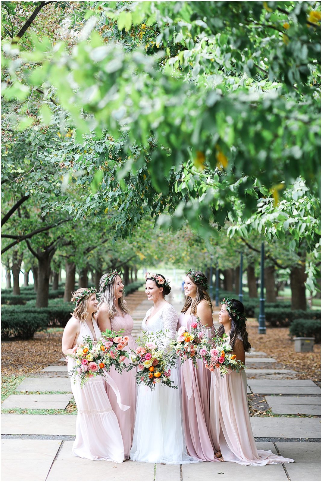 bella bridesmaids kansas city and altar bridal Boho Bridesmaids Bride - Kansas City Nelson Atkins Museum - Bridal Party Portraits - Mariam Saifan Photography KC Wedding Photographer - Flower Crowns Blush Dresses