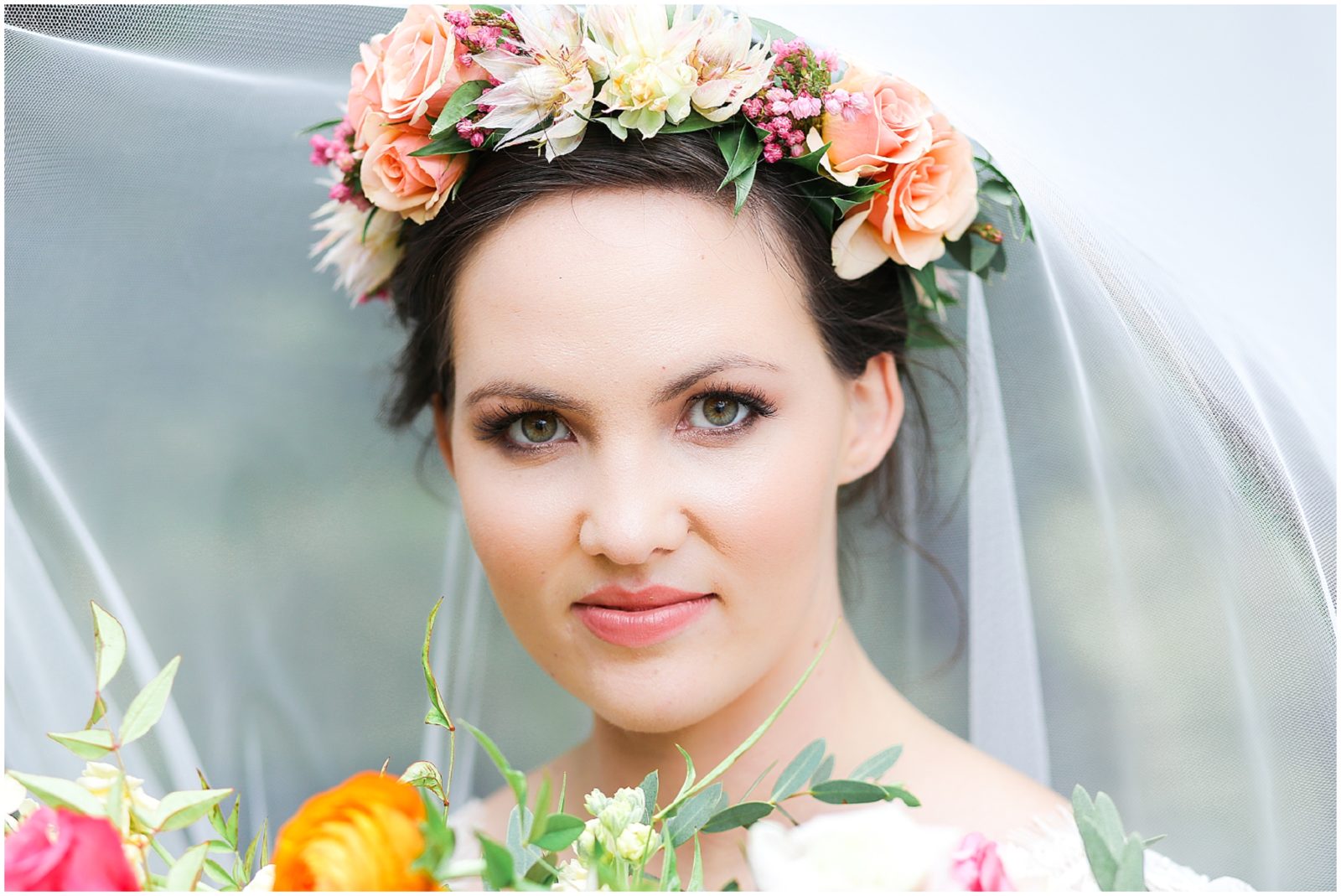 bride with flower crown at nelson atkins museum - kansas city wedding photographer mariam saifan