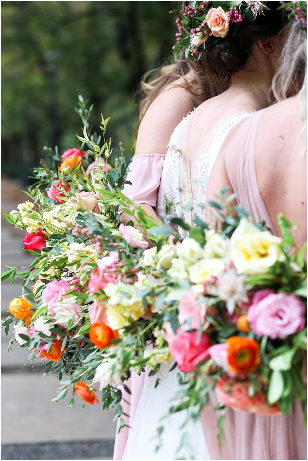 Boho Bridesmaids Bride - Kansas City Nelson Atkins Museum - Bridal Party Portraits - Mariam Saifan Photography KC Wedding Photographer - Flower Crowns Blush Dresses