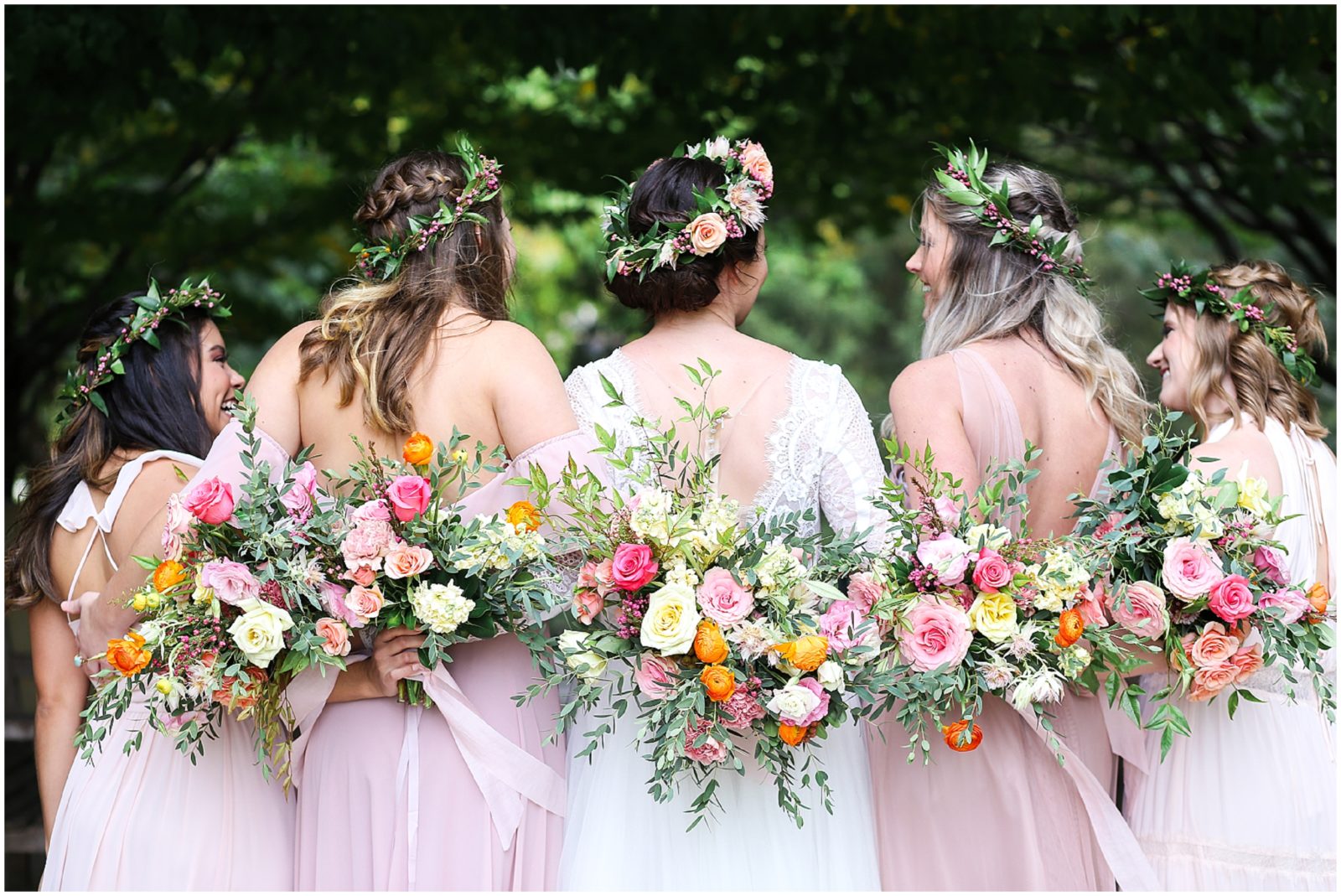 Boho Bridesmaids Flower Crowns at the Nelson Atkins Museum in Kansas City - Mariam Saifan Photography - KC Wedding Photogrpahy - Blush Bridesmaids Dresses