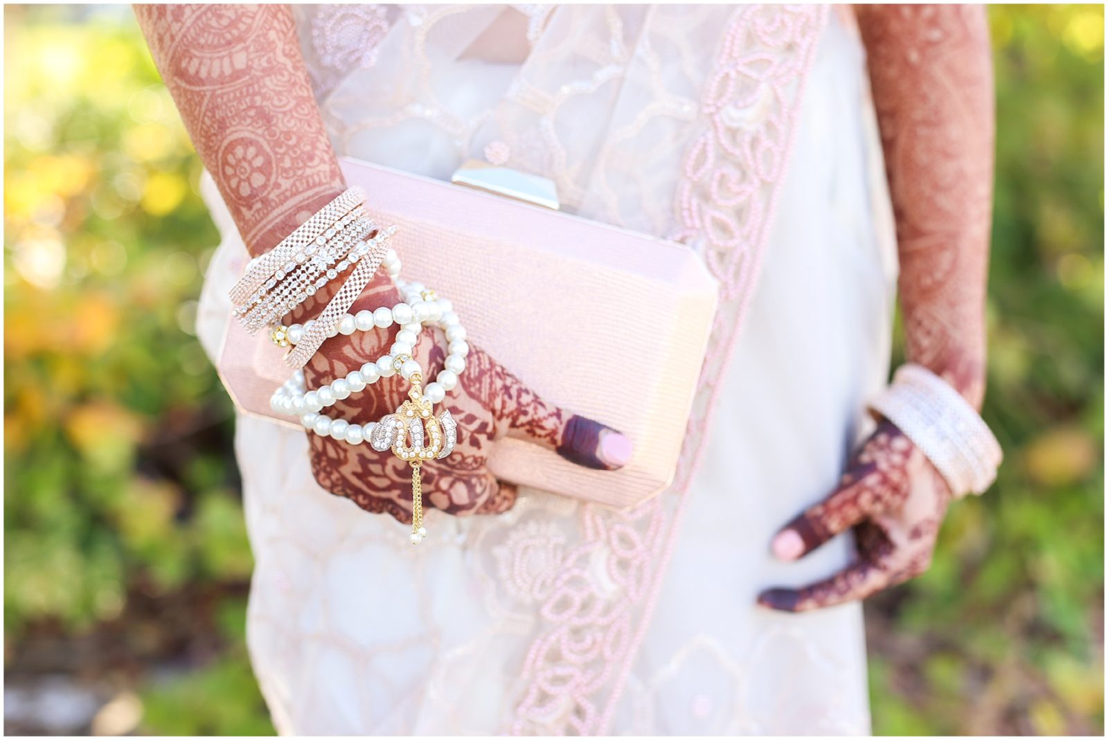 allah bracelet and henna on hands for bride - Indian Pakistani Wedding in Kansas City - Olathe Community Center - Indian Wedding Reception by Kiran Decor- Photography by Mariam - KC Wedding Photographer