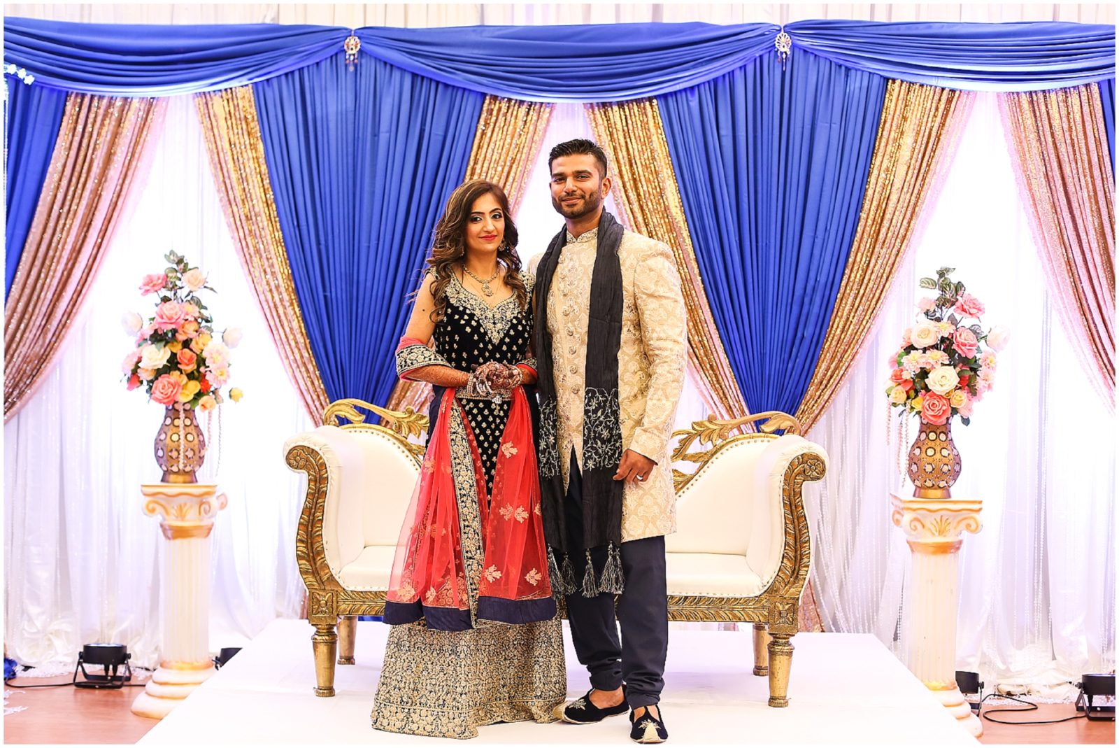 bride and groom on stage - indian wedding decorations and inspiration