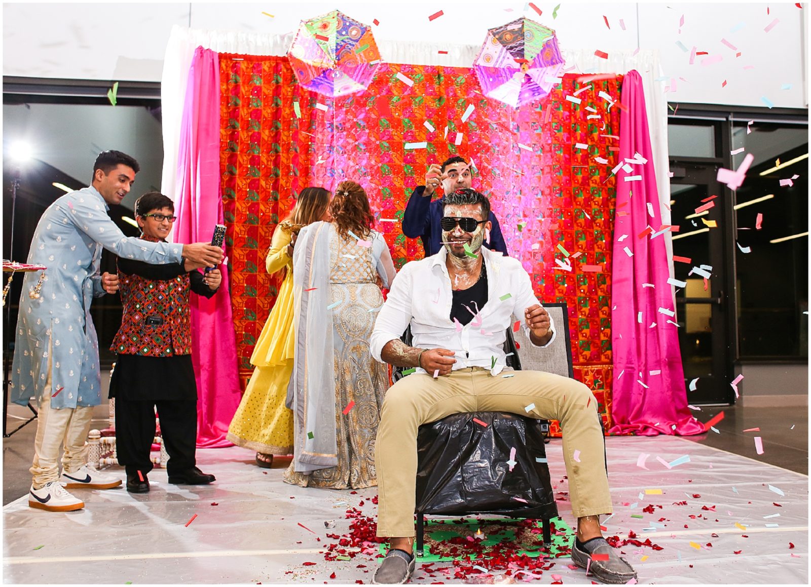 indian wedding colorful confetti Indian Pakistani Wedding Hennah Party in Olathe Eagles Landing - Kansas City Indian Wedding Photographer