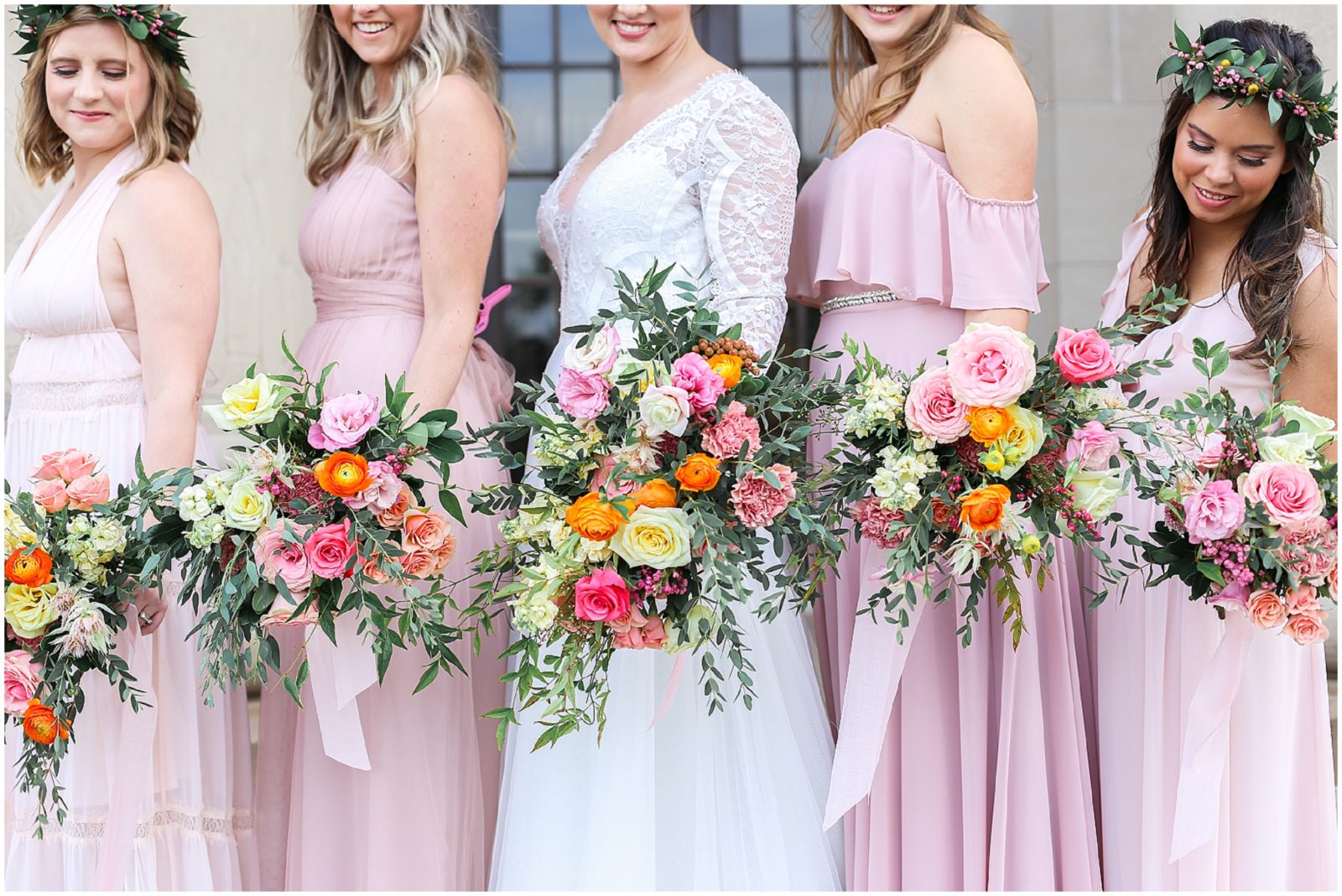 BLUSH WEDDING BOUQUETS - BLUSH BRIDAL GOWNS - BLUSH PINK - FLOWER CROWNS - PRETTY WEDDING BOUQUETS - NELSON ATKINS MUSEUM - WEDDING PHOTOS BY MARIAM SAIFAN PHOTOGRAPHY - KANSAS CITY AND DESTINATION WEDDING PHOTOGRAPHER - FAMILY PORTRAIT PHOTOGRAPHY - KC WEDDING FLORISTS AND KANSAS CITY WEDDING VENUES
