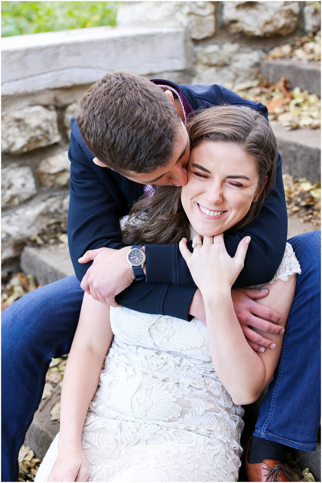 laughing bride - Avery and Jack Engagement Session - Kansas City West Bottoms Engagement Portraits - KC Wedding Photographer - Olathe Lenexa Leawood Kansas Wedding Photography and Video  - Mariam Saifan Photography 