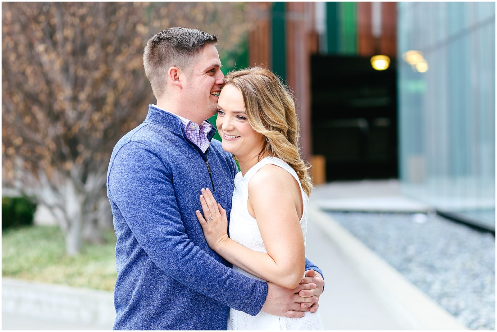 laughing couple - pose ideas - what to wear to engagement session 