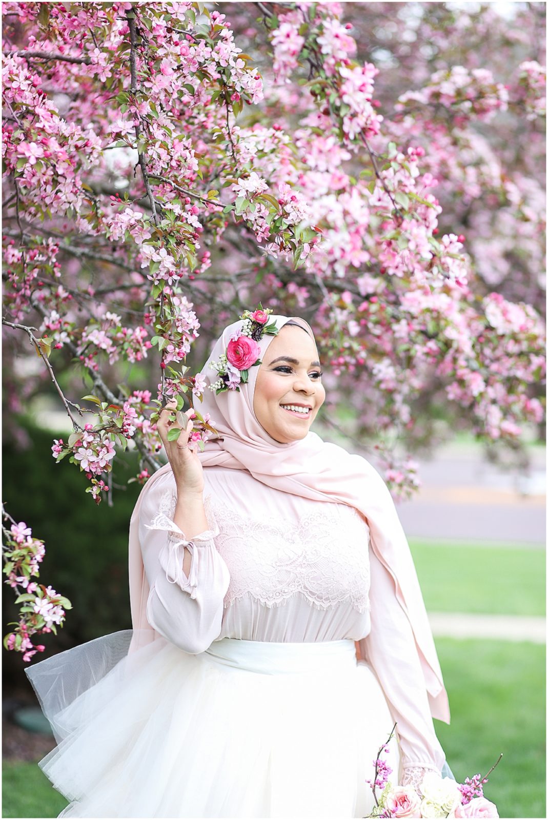 lace pink and white wedding dress - spring styled shoot and wedding by mariam saifan photography