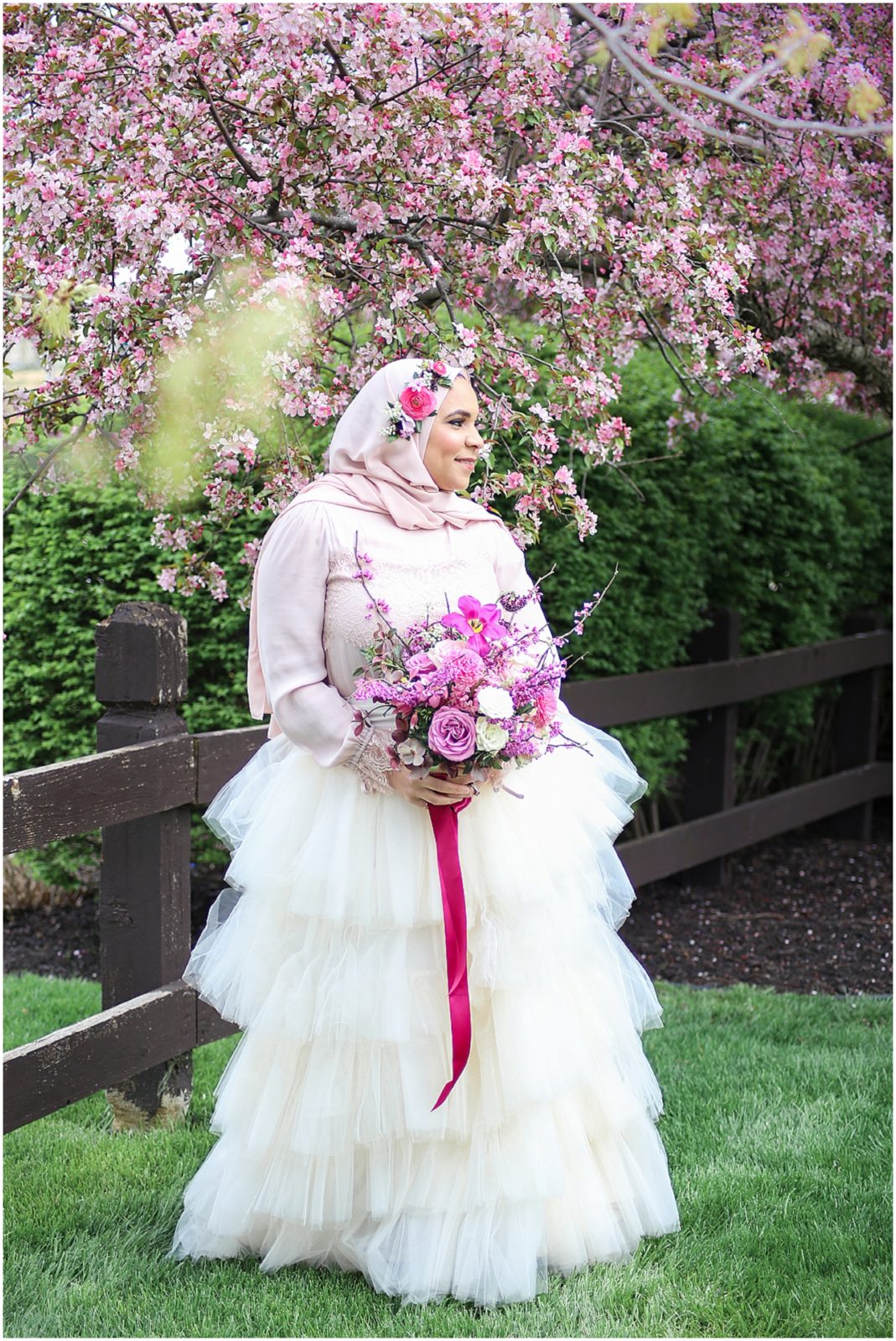 lace pink wedding dress - hijabi wedding dress