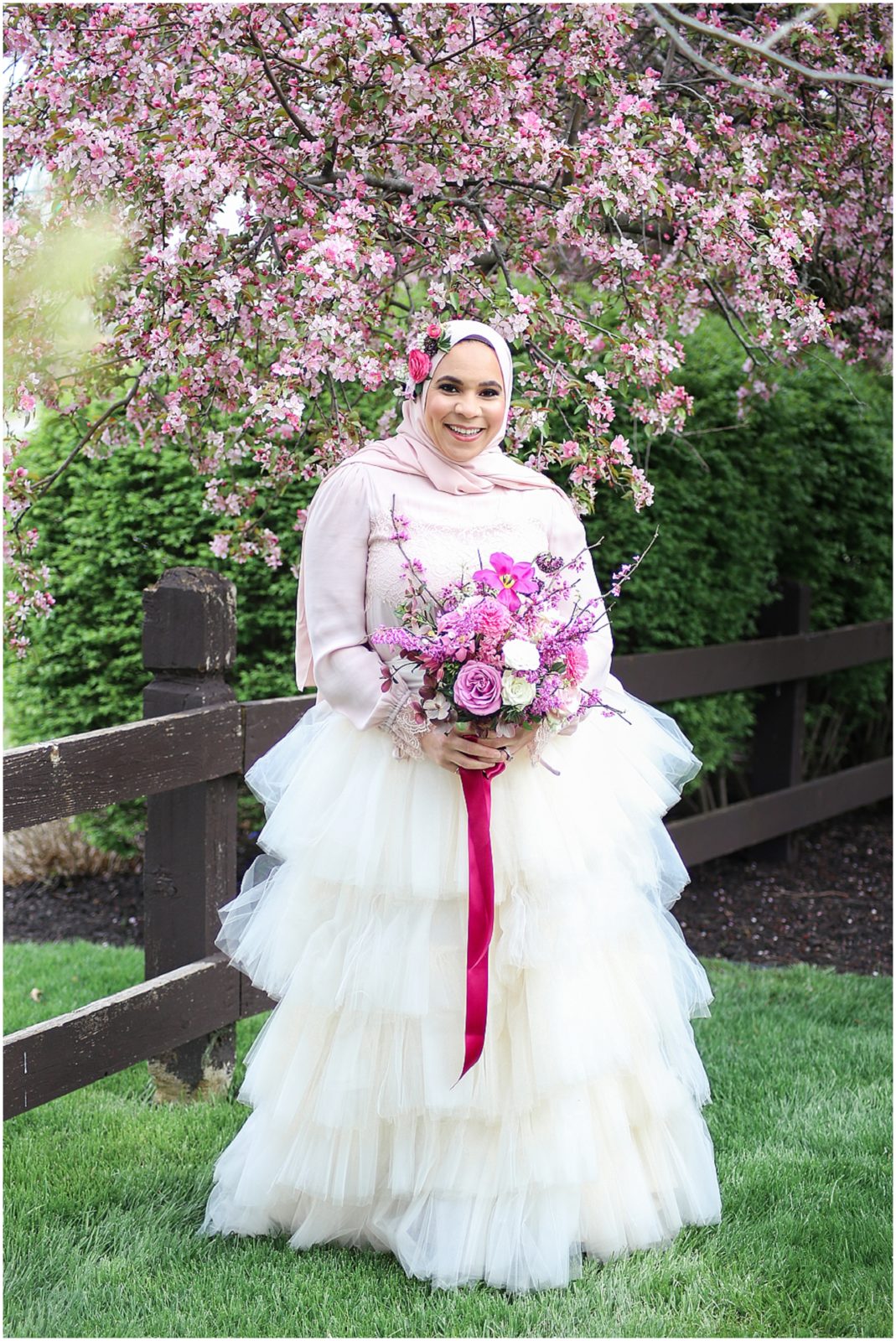 laughing bride and groom - wedding floral - lace wedding dress - hijabi - mariam saifan photography
