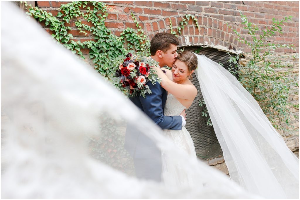 Bride and the Bauer Wedding Photography - Kansas City Wedding Photographer Mariam Saifan Photography - Kansas City West Bottoms and Downtown Wedding Photos - Beautiful Long Wedding  Veil