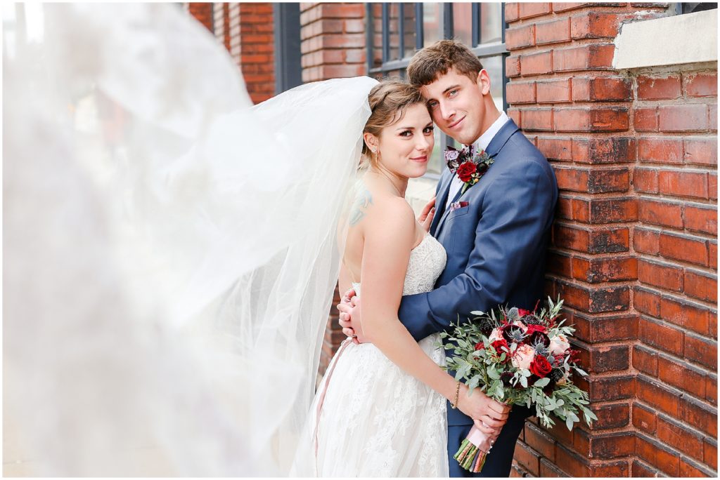 Bride and the Bauer Wedding Photography - Kansas City Wedding Photographer Mariam Saifan Photography - Kansas City West Bottoms and Downtown Wedding Photos - Beautiful Long Wedding  Veil