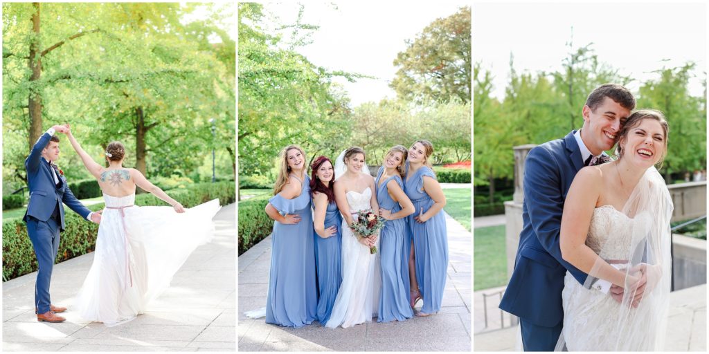 fun outdoor wedding photos - bridal party photos - bride and groom - wedding reception at the bride and the Bauer 