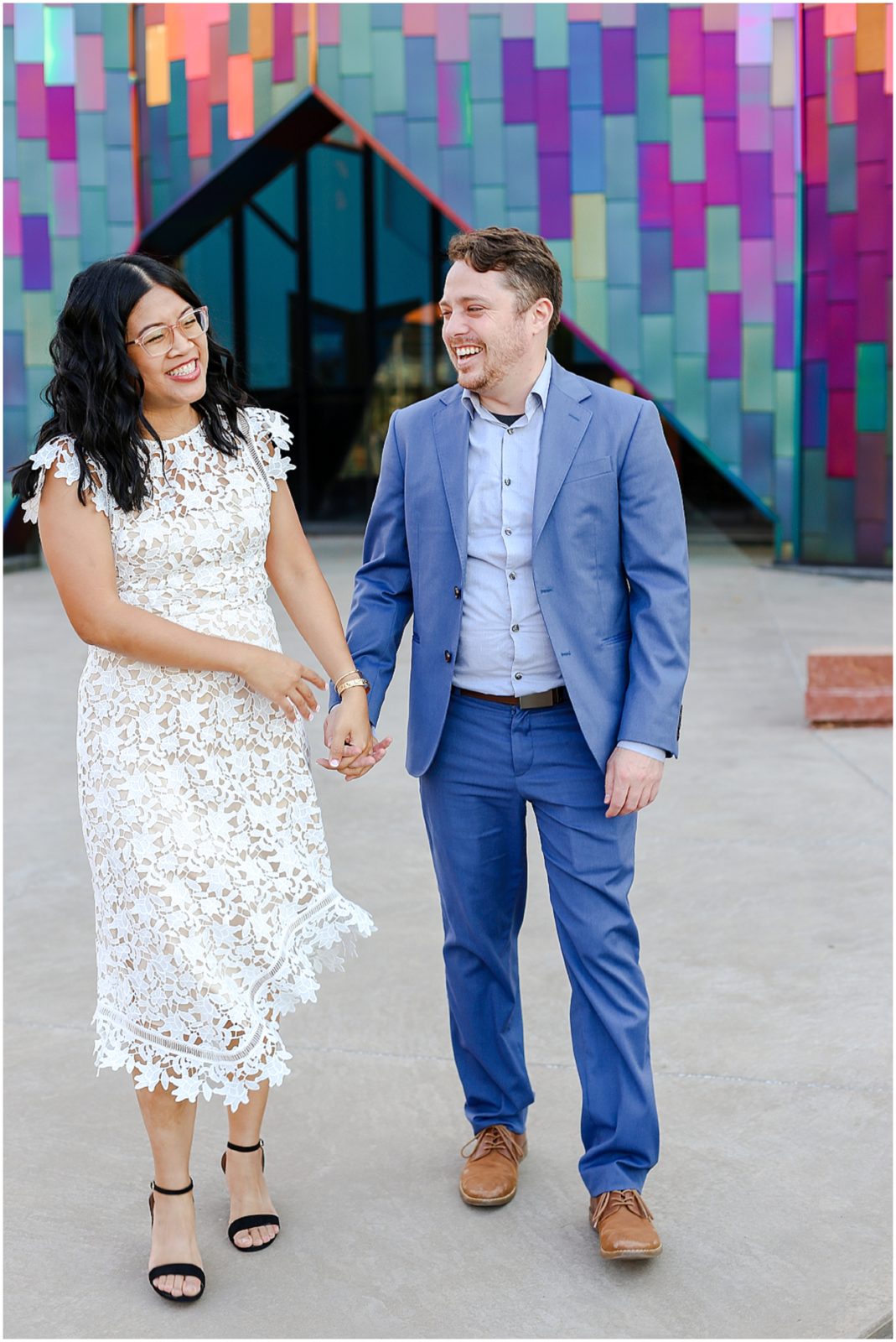 laughing couple - engagement photos at museum of prariefire overland park 