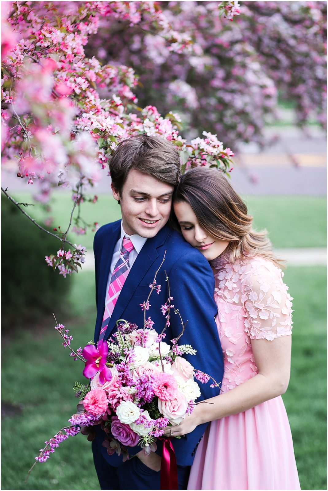 Overland Park Spring Pink Trees - Engagement Photos in the Spring 