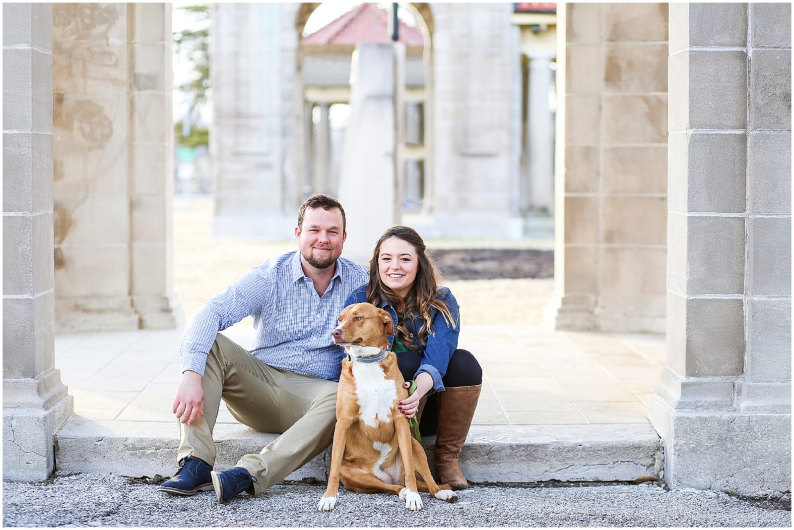 engagement photo with dog at the colonnade 