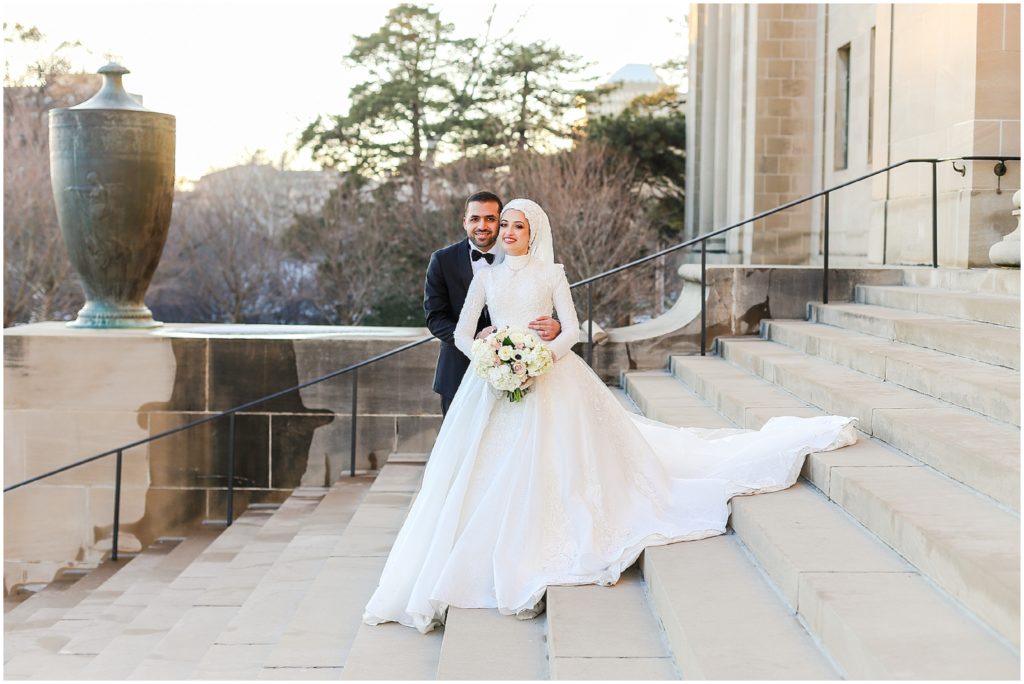 long sleeve wedding dress hijabi muslim bride - kansas city wedding photographer - nelson atkins museum 