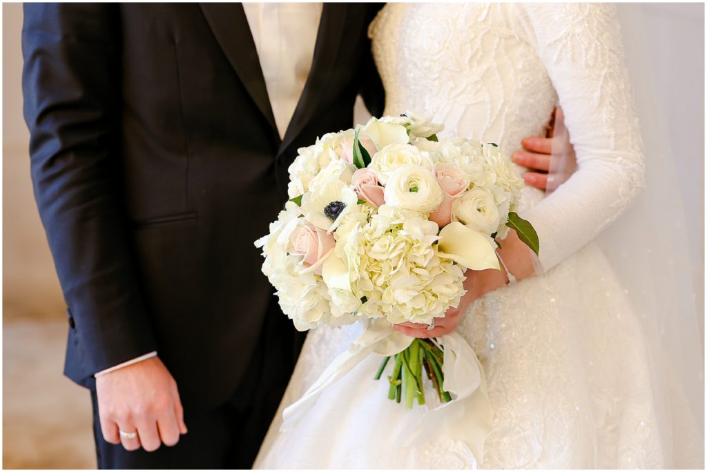 pink and white wedding bouquet 