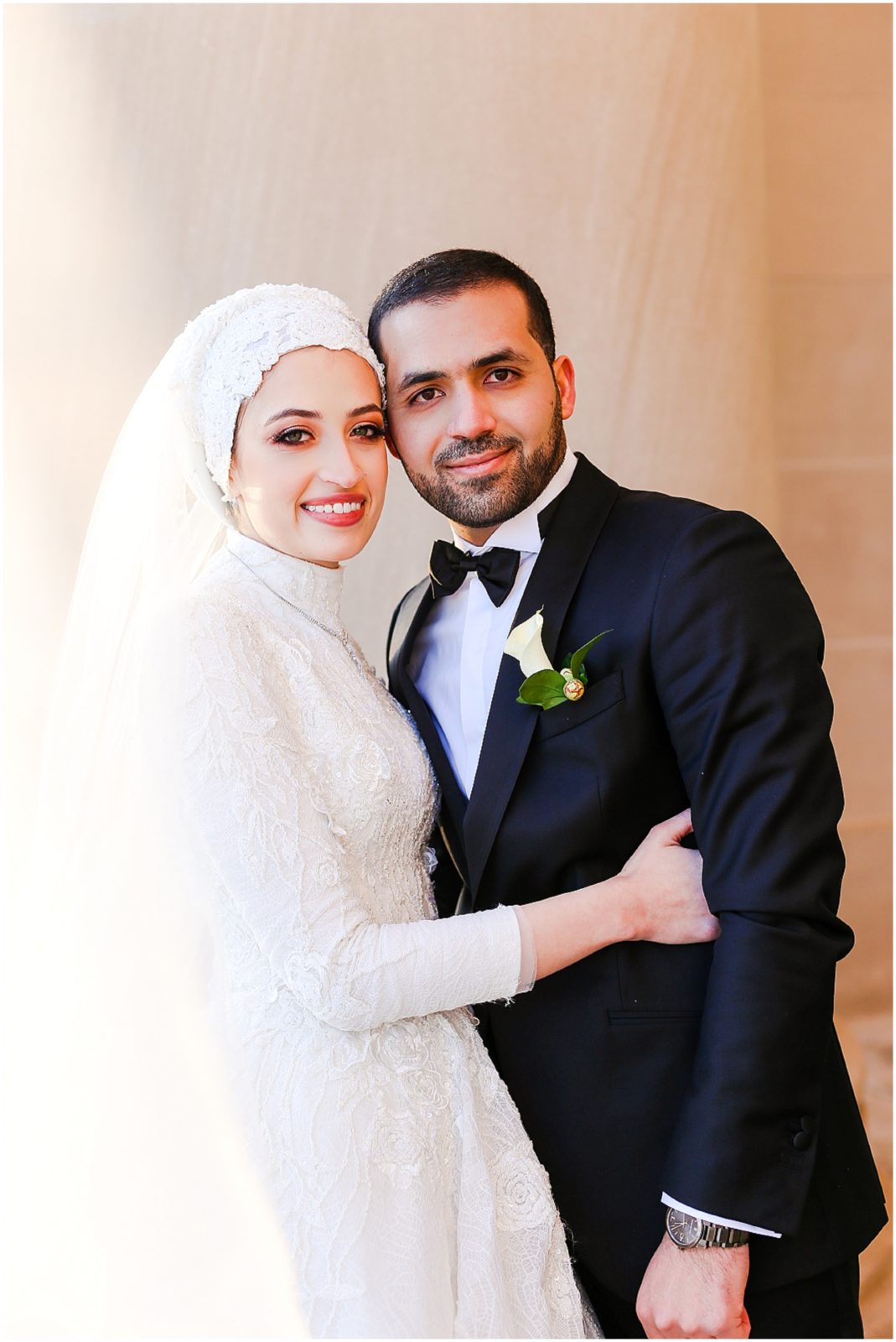 happy bride and groom for winter photos 