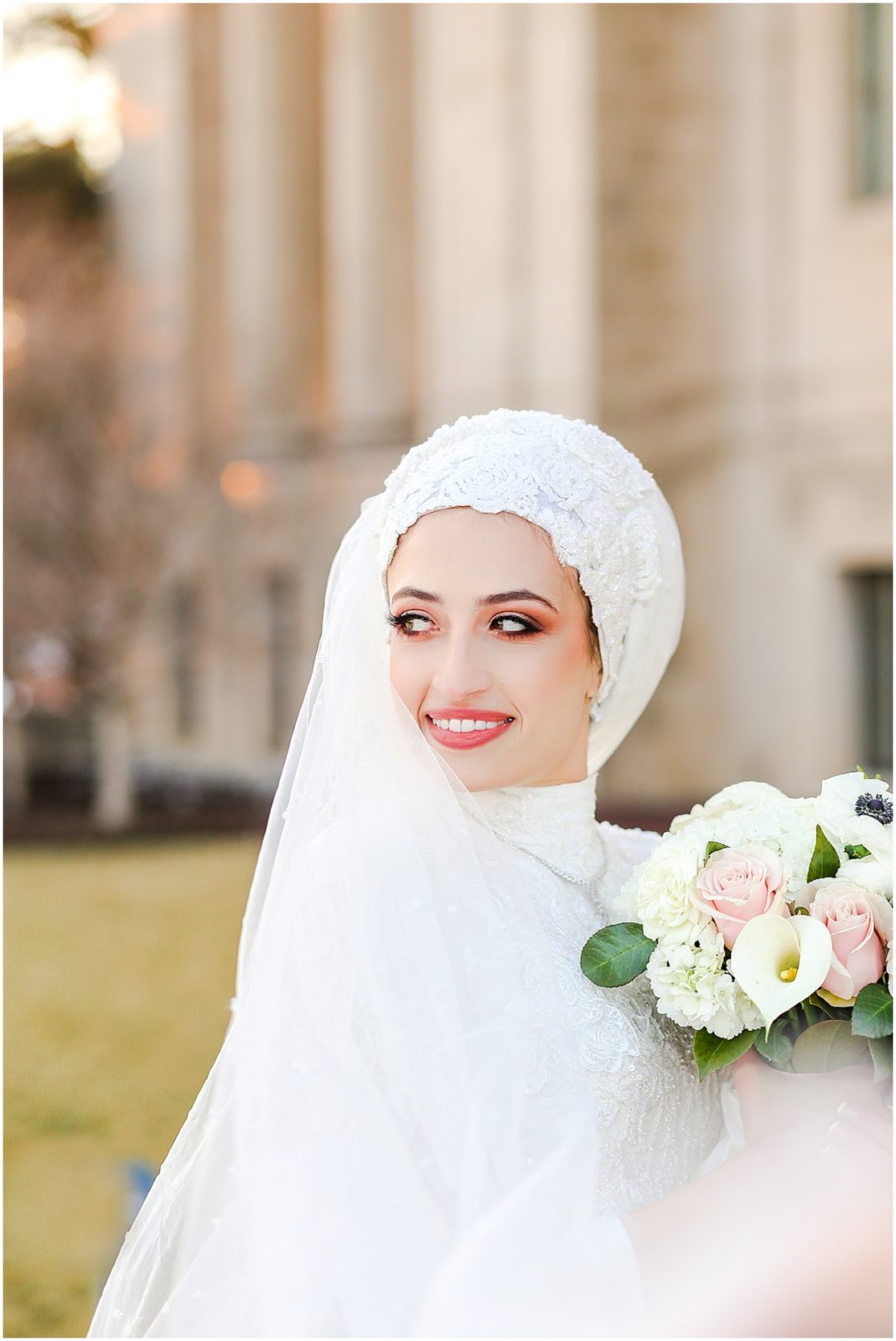 bride looking over her shoulder 