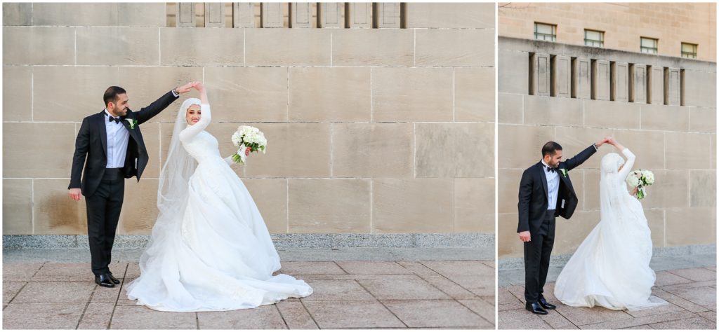 bride twirling in her dress 