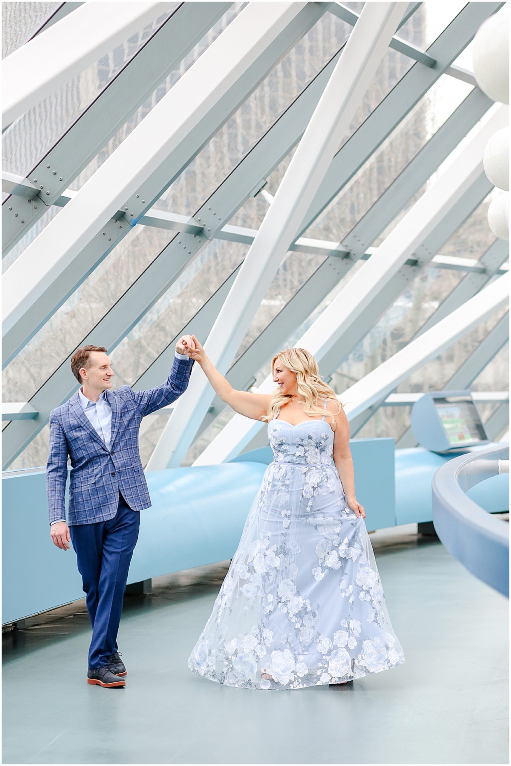 couple dancing for engagement pictures