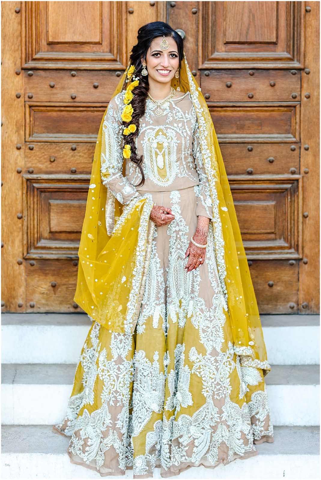 beautiful bridal outfit - mehndi henna party wedding reception what to wear - makeup and hair - four seasons stl