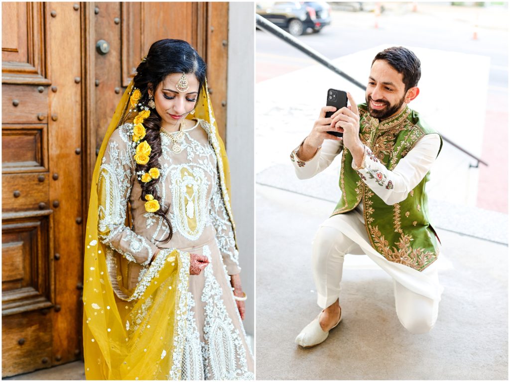 husband impressed by bride on her wedding day