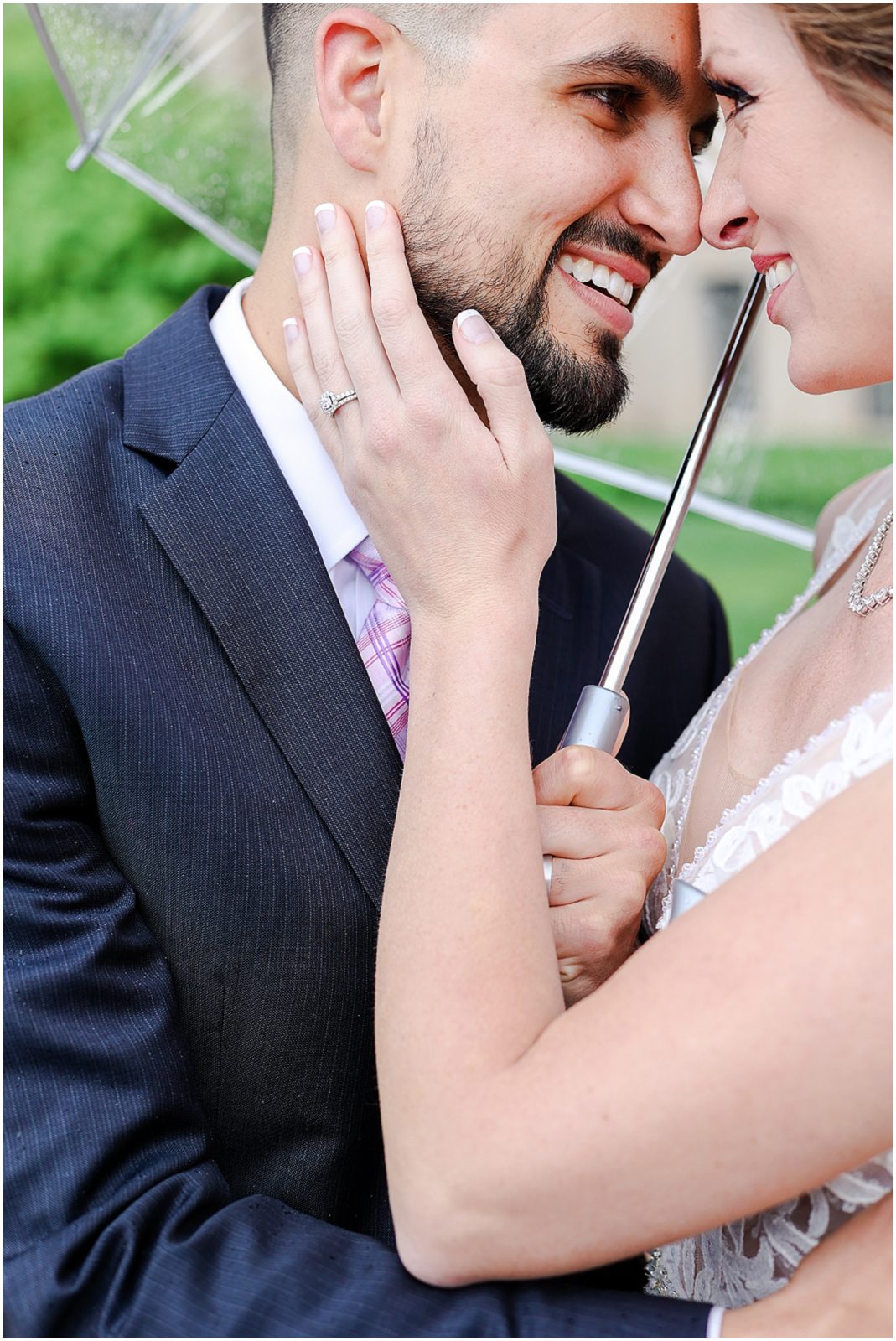 close up of bride and groom