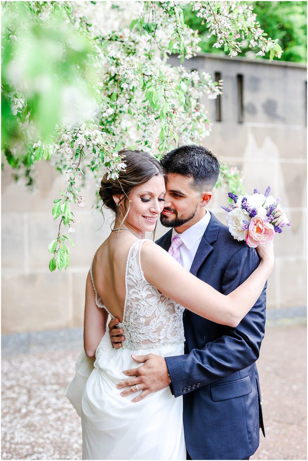 bride looking over her shoulder for wedding elopement in kansas city