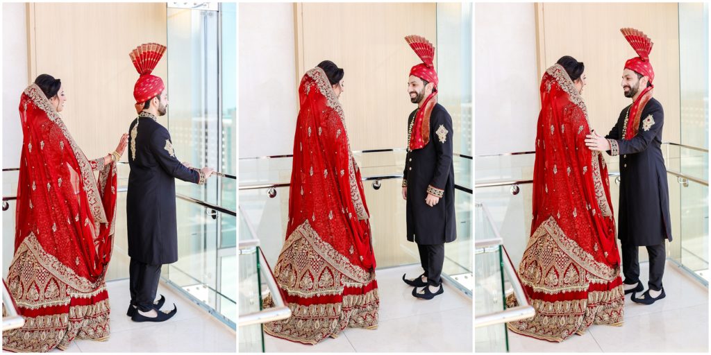 bride and groom first look 