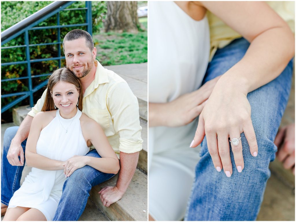 engagement ring - couple looking at camera