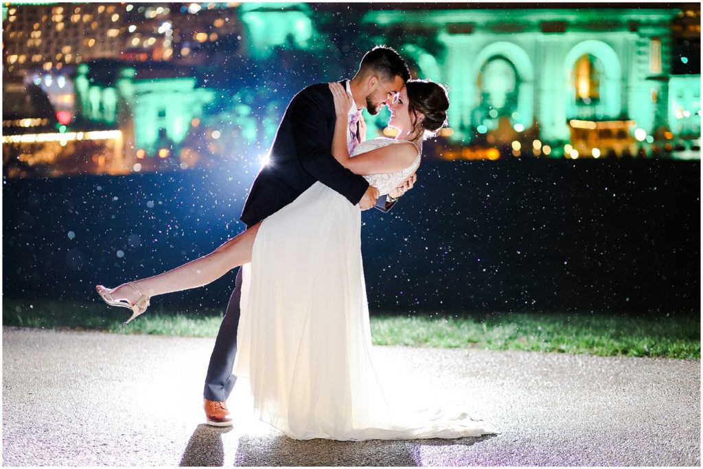 night photo with wedding in kansas city