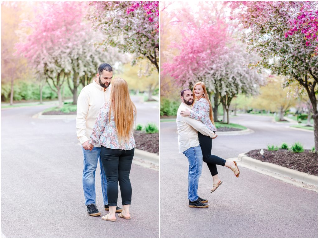 lifting her up in the street in spring