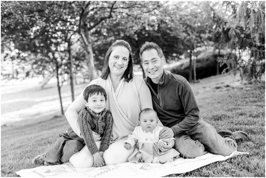 black and white family photo at gezer park