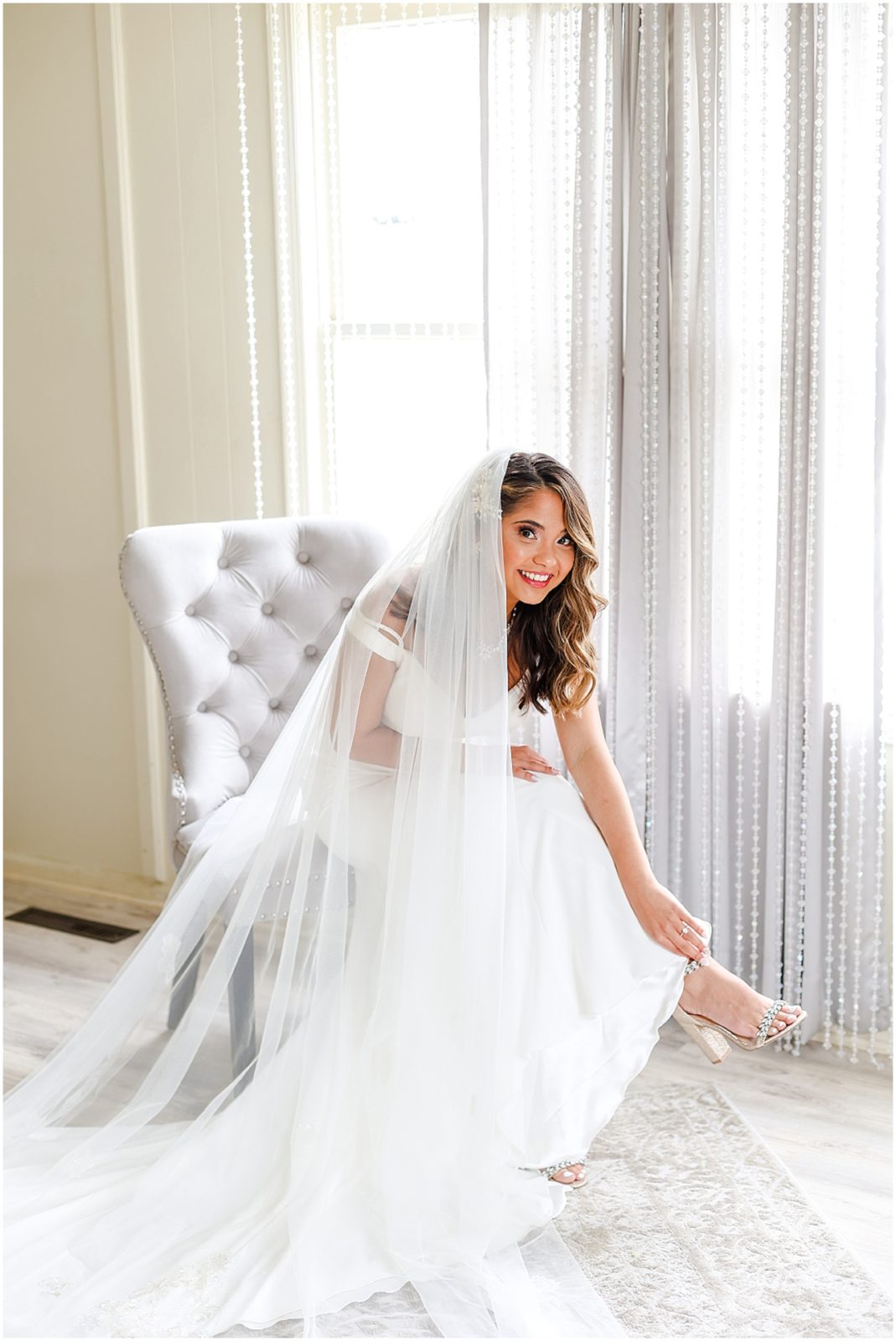 bride putting on her shoes