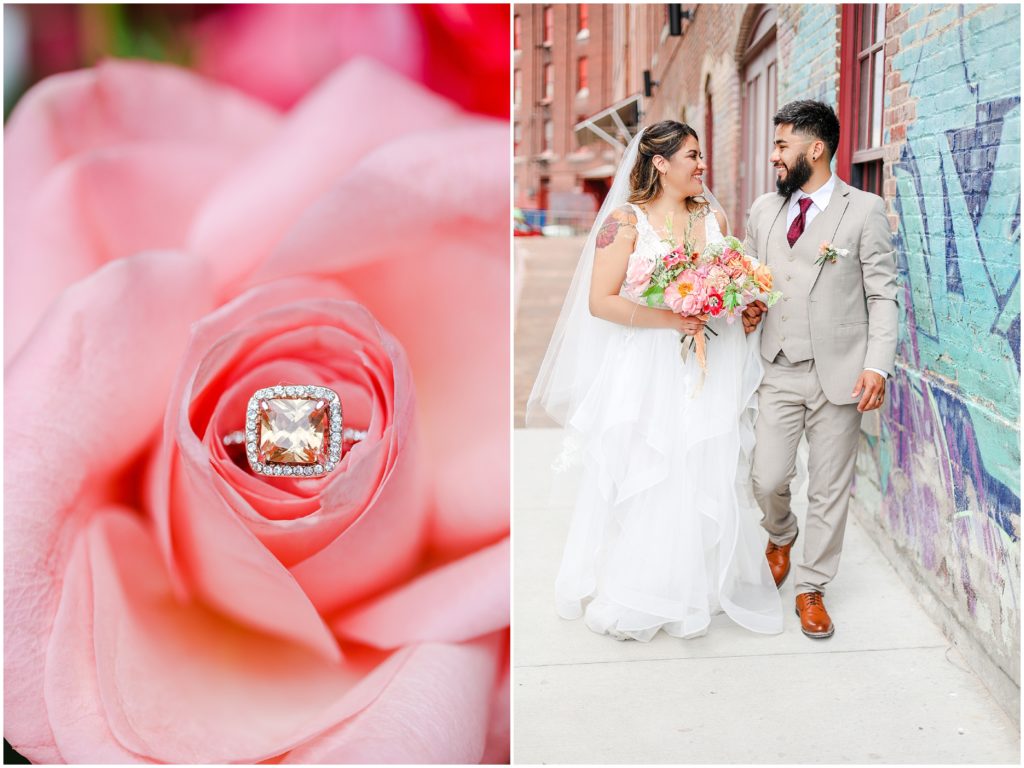 wedding ring and wedding photos in downtown kansas city