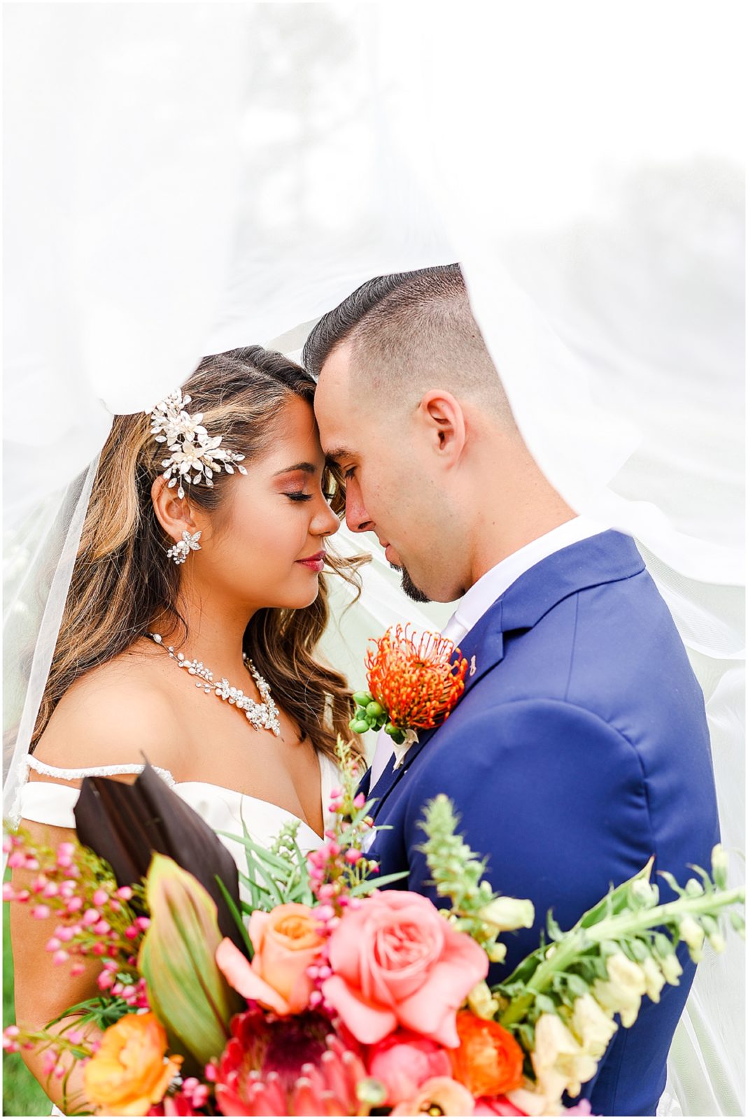 bride and groom under wedding veil - wedding photo ideas - kansas city wedding photographer mariam saifan - rhapsody wedding 