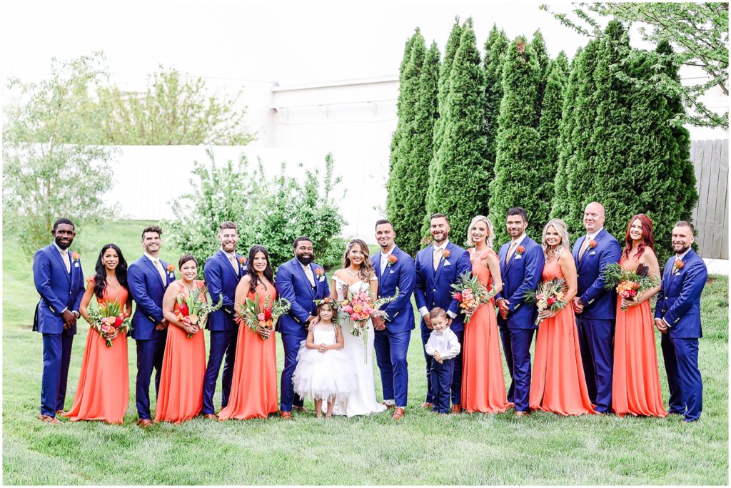 blue and orange bridal party 