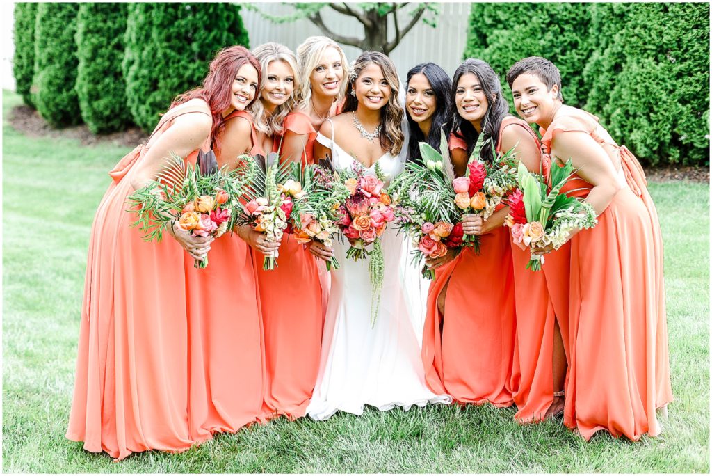 fun  bridal party photos - Hawaiian wedding theme tropical summer wedding - bridesmaids 