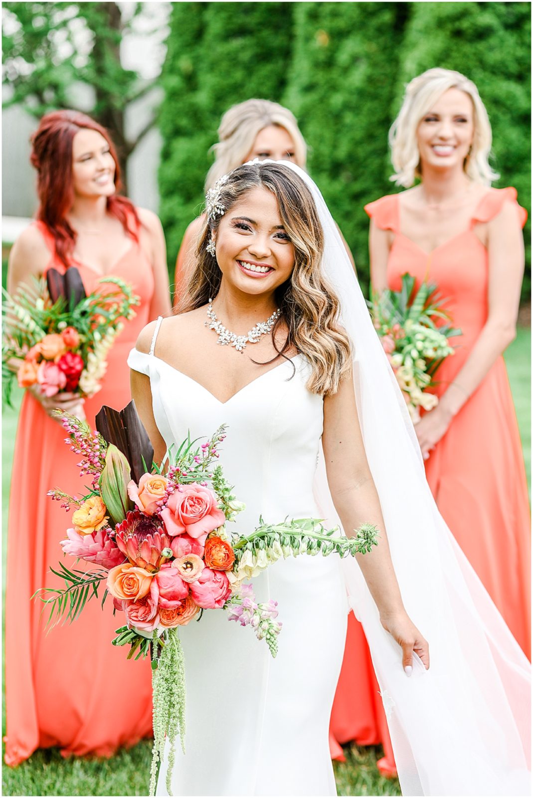 fun  bridal party photos - Hawaiian wedding theme tropical summer wedding