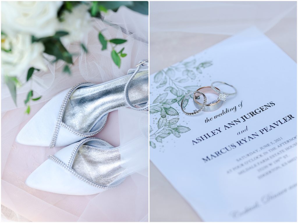 wedding shoes and invitations with wedding rings