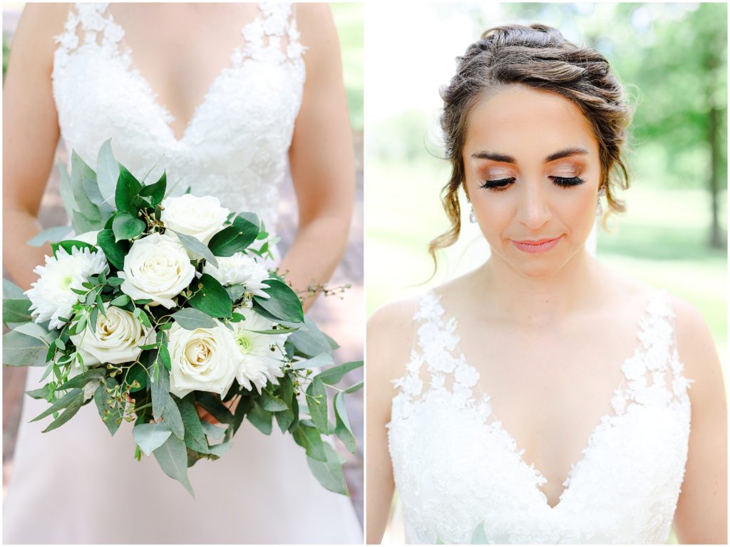 bridal makeup and wedding bouquet