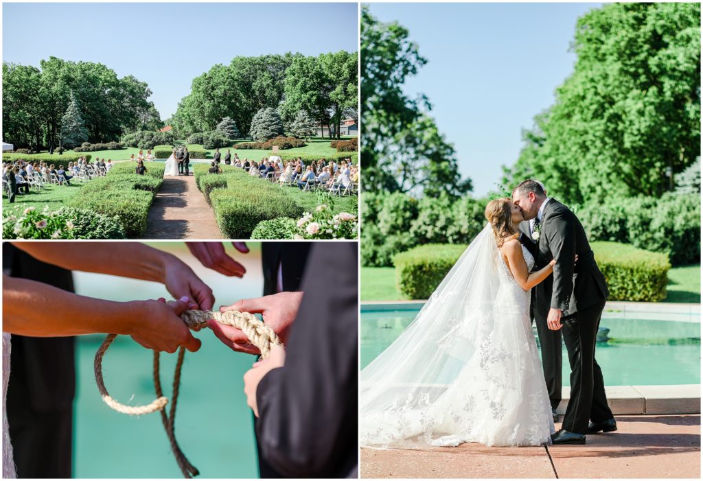 the historic longview mansion wedding - outdoor ceremony - sealed with a kiss