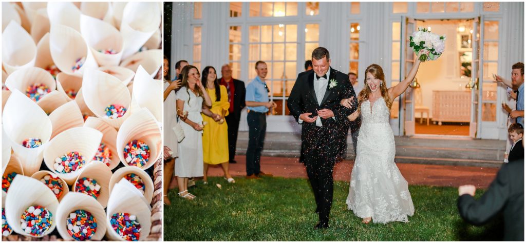 the historic longview mansion wedding - wedding ceremony in an outdoor tent  - wedding exit with sprinkles