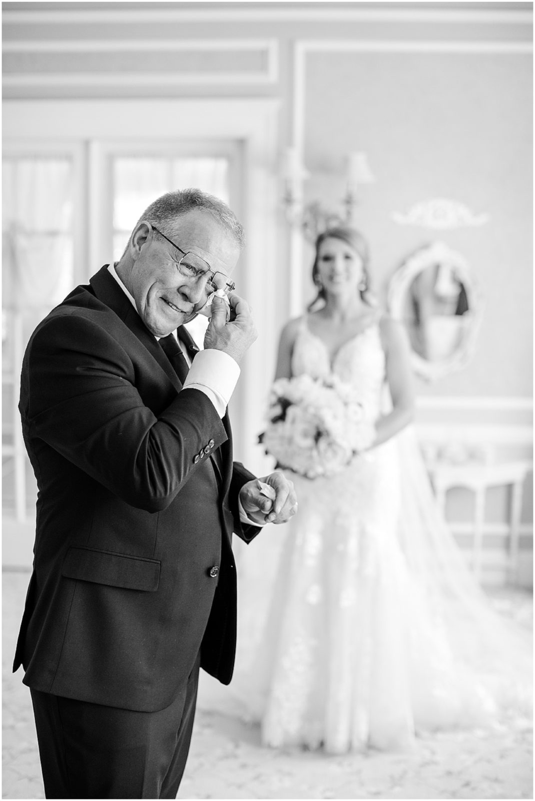 dad first look with his daughters on wedding day at kansas city longview mansion